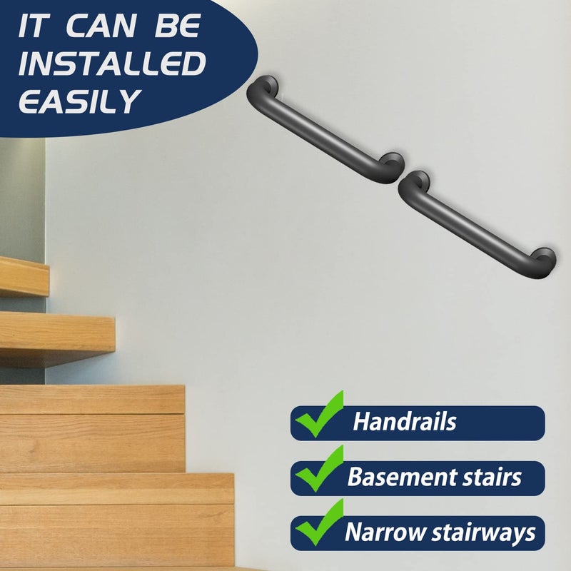 Conwithna 12” Stairway Hand Railing Safety Handle Bar Iron Outdoor Deck Rail Safety Handle Bar Banister Rail Indoor & Outdoor Deck Hand Rail Rustic Pipe Handle 440LBS Load Capacity Wall Mount Stainless Steel - Image 5